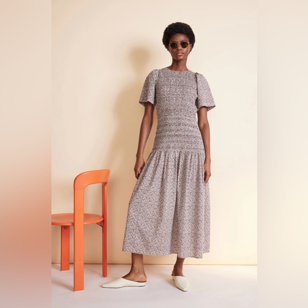 Apiece Apart Siempre Smocked Waist Maxi Dress in Abstract Dots Print XS